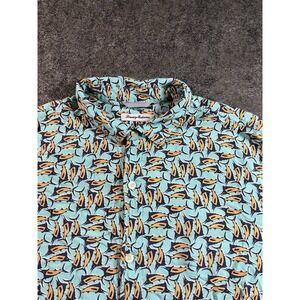 Tommy Bahama Blue Yellow Fish Print Casual Button-Down Shirt